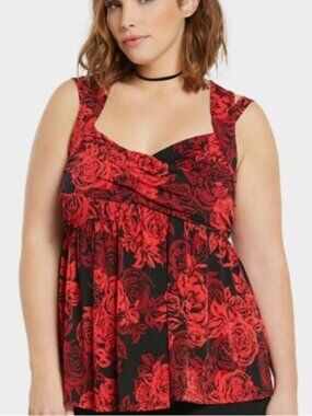 Torrid Rose Print Crisscross Babydoll Top 2X